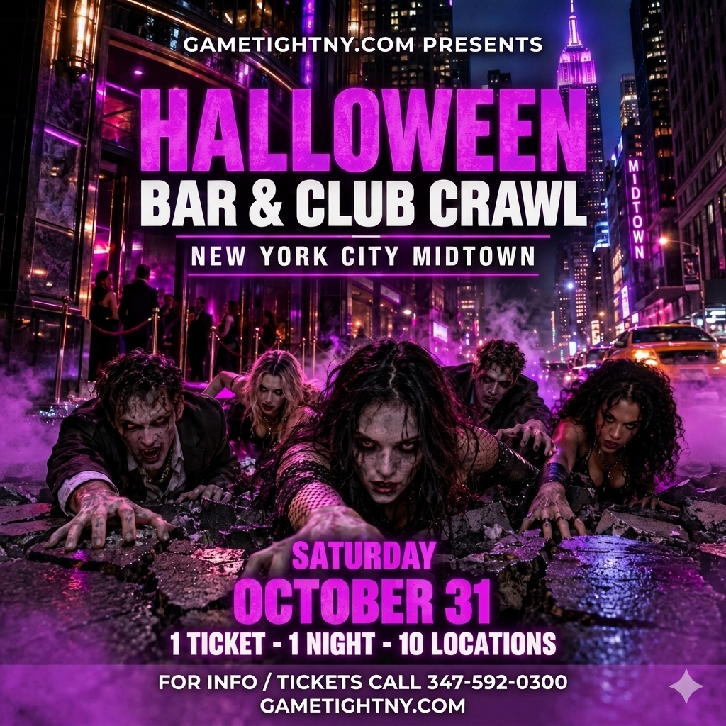NYC Halloween Bar Crawl Hell’s Kitchen Midtown Manhattan Times Square Pier 36 Only $15 — event image